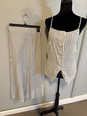 A New Day Navy & Cream Striped Set | Medium | Maxi Skirt + Adjustable Strap Top